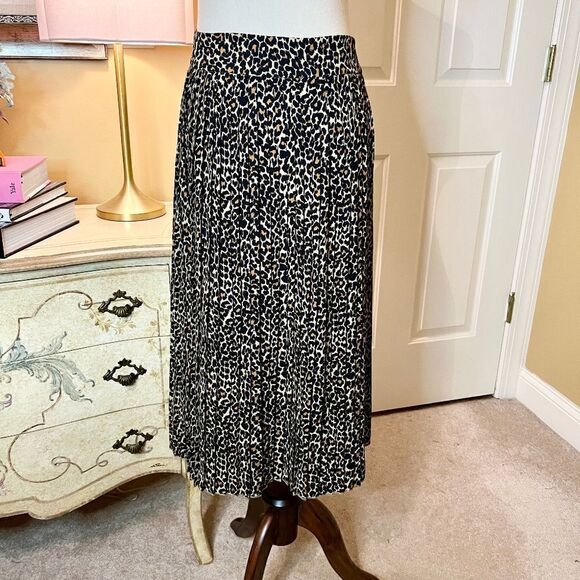 NWOT J.Crew Factory Pleated Leopard Print Midi Skirt Size 0 - Picture 1 of 3